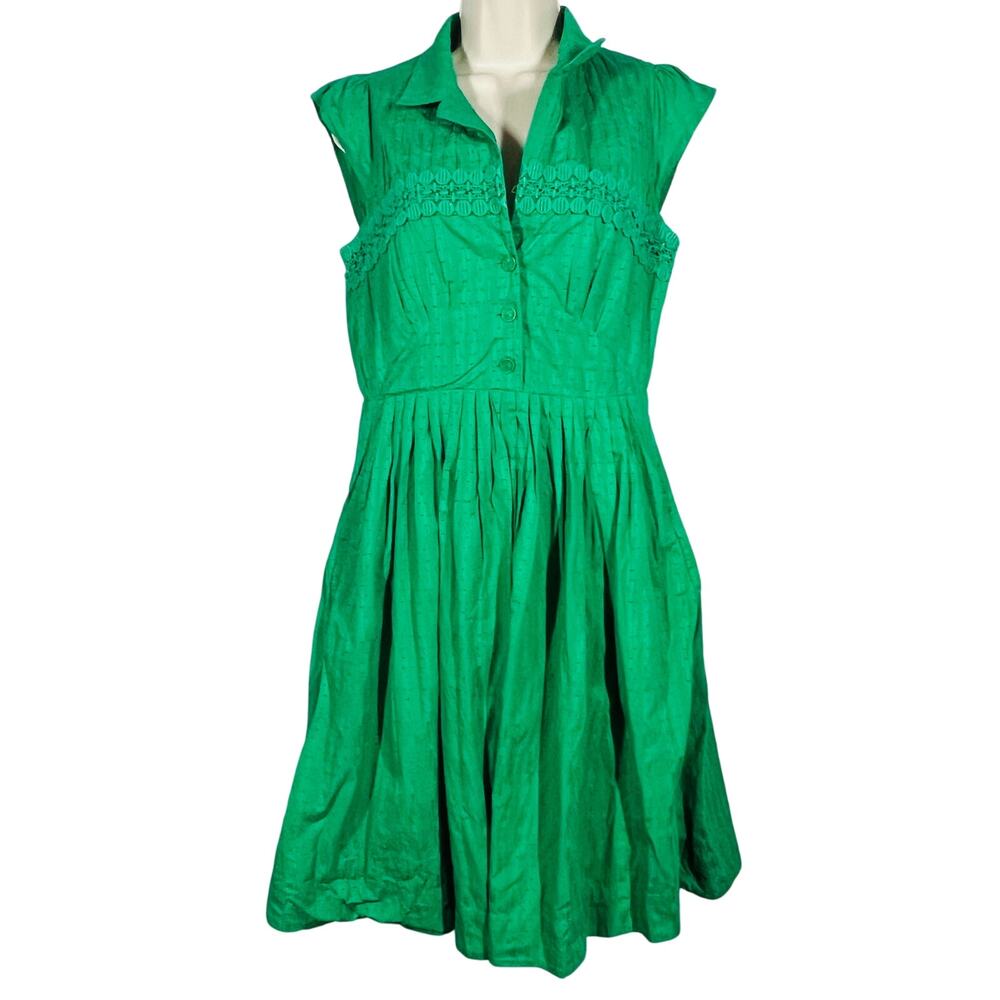 Maeve Kelly Green Eyelet Dress Casual Forest Fairy Cute DIY Button Party - 6